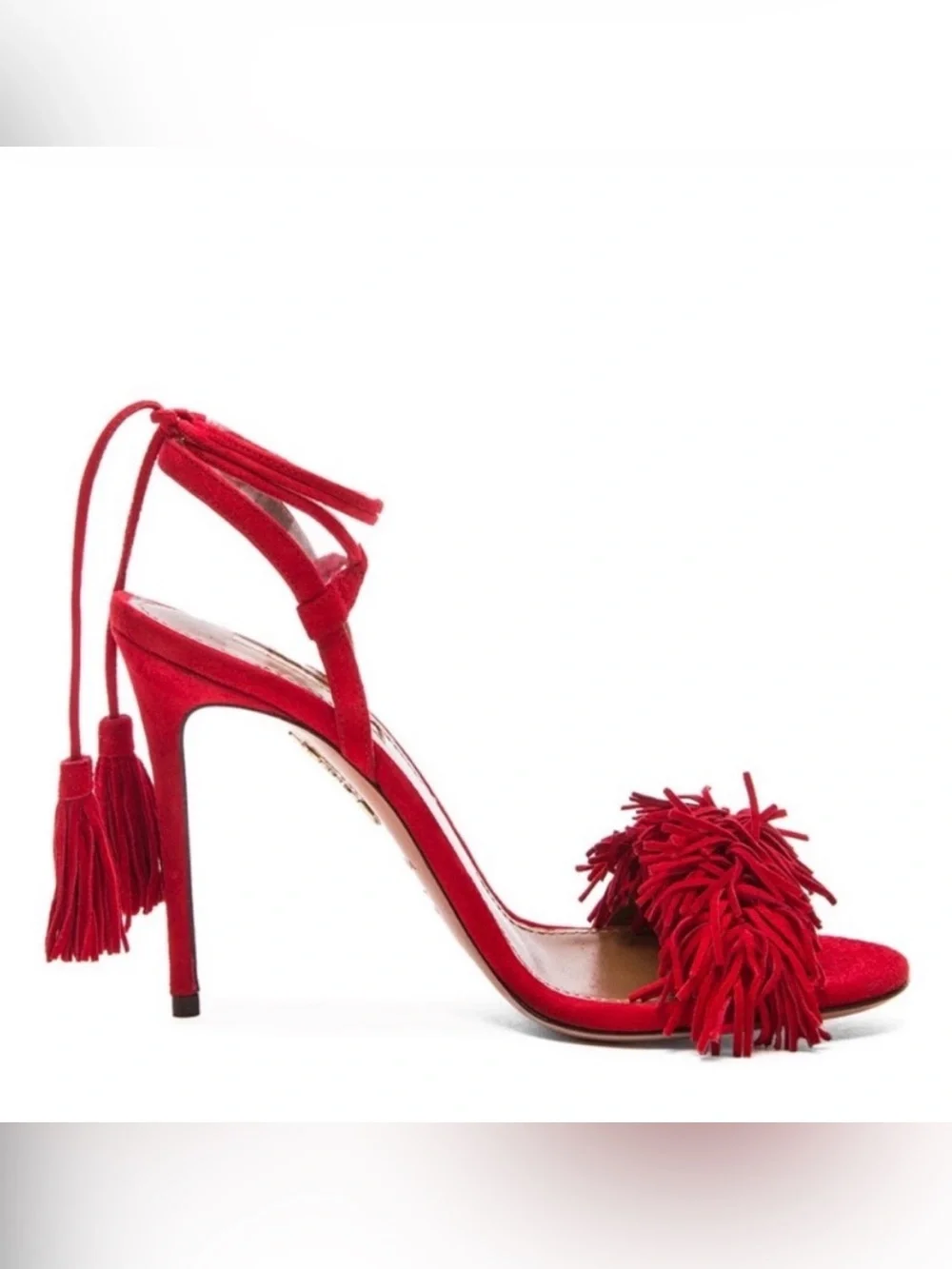 Aquazzura Red Fringe Tie-Strap Women's Sandals